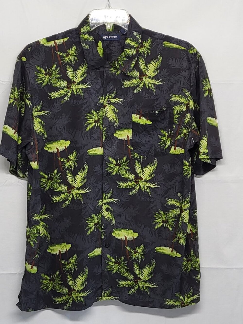 Puritan Shirt Hawaiian Button Up Mens Large Short Sleeve Coconut Tree Soft Rayon